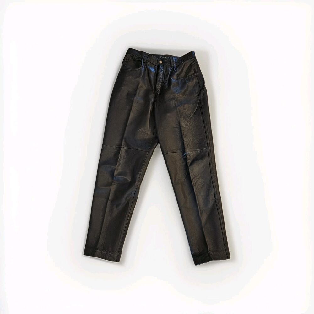 Liz Claiborne‎ Lizwear Leather Pants Sz 10 Black Lined High Waist 80s Retro Mom